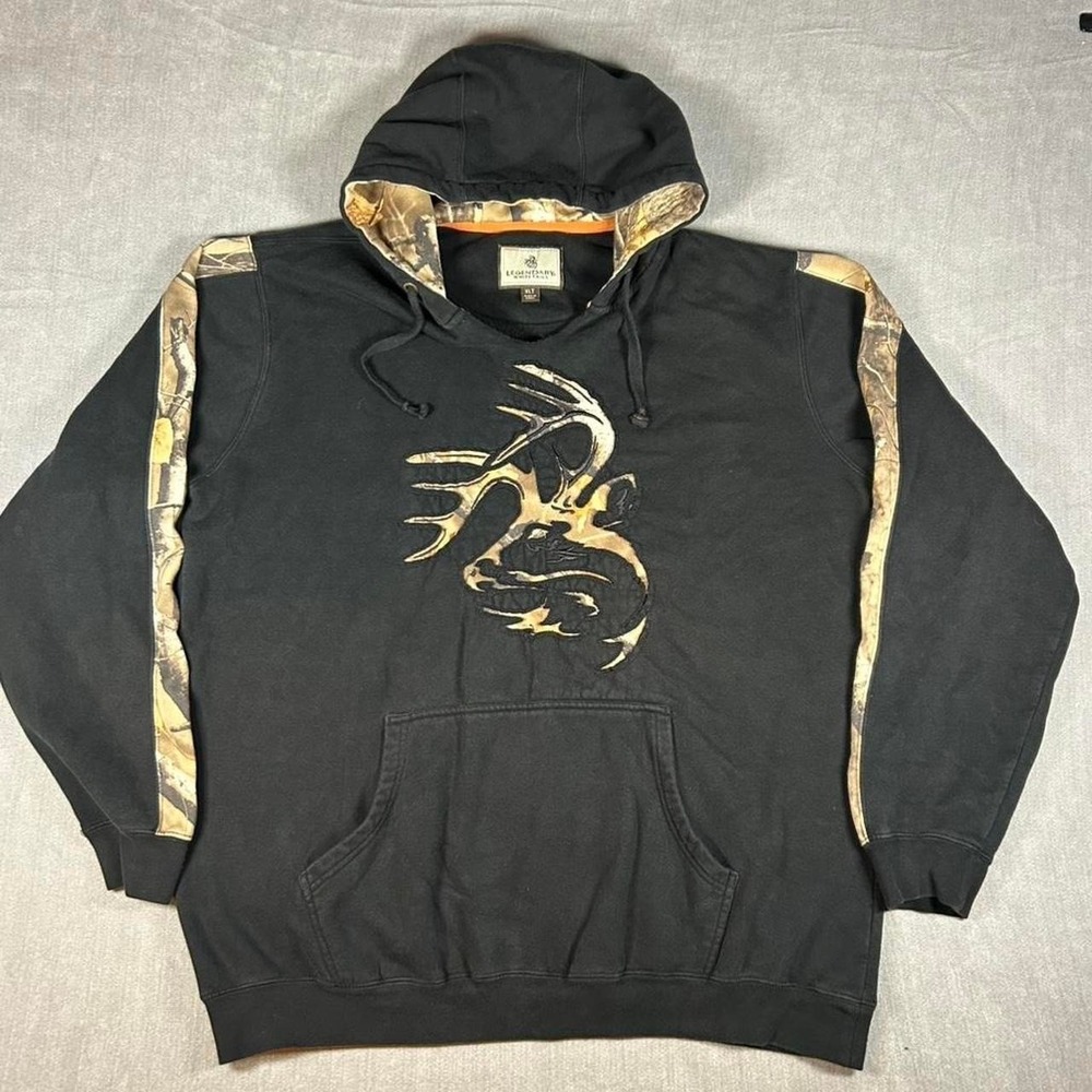 Legendary Whitetails Mens XLT Black Camo Deer Logo Pullover Hoodie Sweatshirt